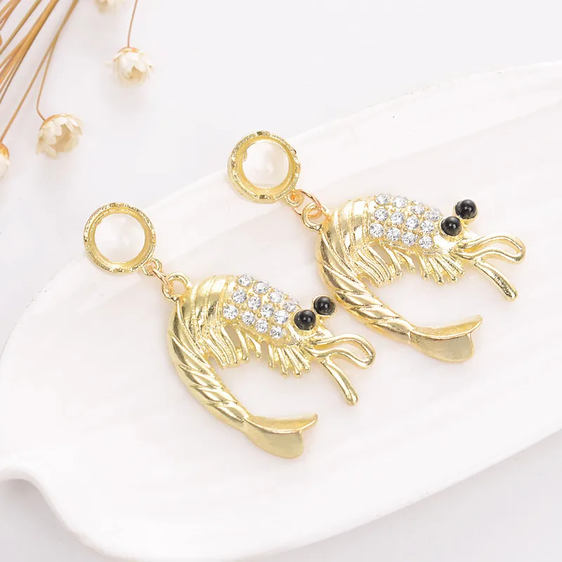 Cute Lobster Shape Drop Earrings For Girl Women Lady Fashion Dangle Earring Personality Long Statement Jewelry Cubic Zirconia | Украшения и
