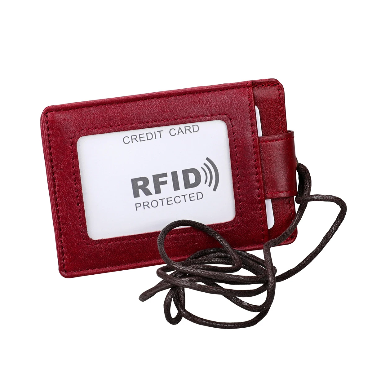 Red BONAMIE подвесной держатель карточки IC из натуральной кожи ID держатель для карт со струной качественный значок для сотрудников выставочная бирка - Цвет: Red