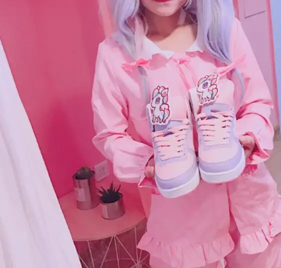 UNICORN Обувь с высоким берцем для девочек в стиле принцессы Harajuku; милая Женская обувь в стиле Лолиты с сердечками; повседневная обувь; кроссовки; TB1012 - Цвет: UNICORN
