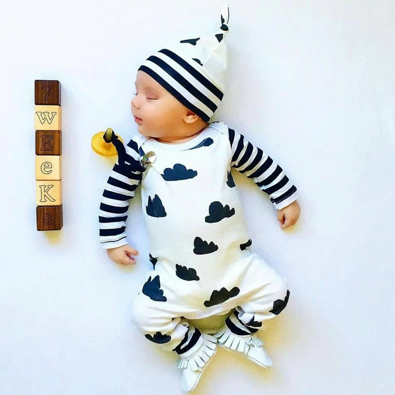 New 2019 fashion baby boy clothes long sleeve rompers newborn cotton girl clothing infant 2pcs jumpsuit+hat | Мать и ребенок