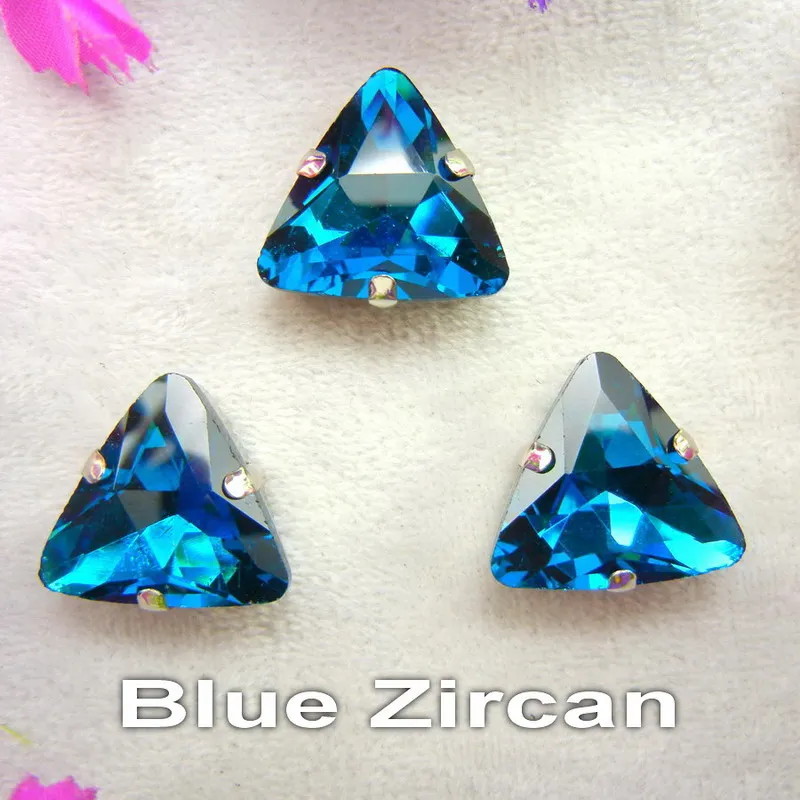 A6 Blue Zircan Стеклянные хрустальные серебряные коготь 18 мм 10 шт. красивые цвета треугольные формы пришитые Стразы бусины для украшения одежды diy - Цвет: A6 Blue Zircan
