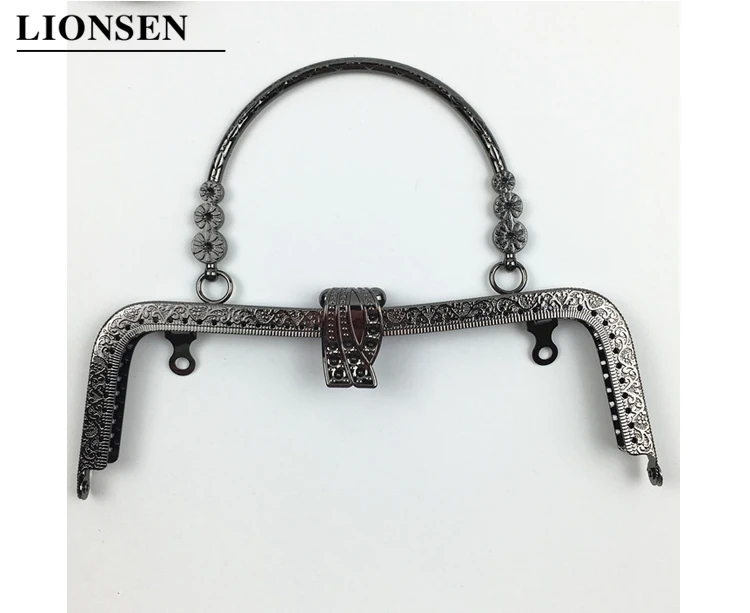 Gun Black LIONSEN 20 см лист металлическая ручка-каркас для кошелька клатч аксессуары DIY Kiss застежка замок бронза тиснение М-образная Сумочка фурнитура - Цвет: Gun Black