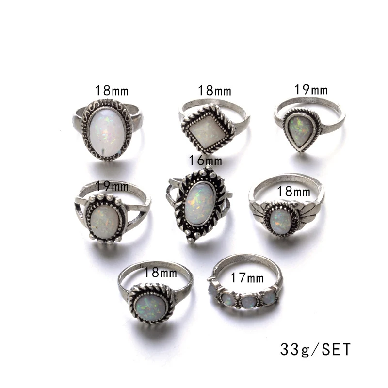 8 шт./компл. женский модный богемный набор колец серебряного цвета с круглым