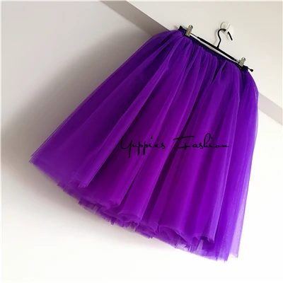 Purple 7 слоев 25 дюймов сексуальная Тюлевая юбка средней длины уличная плиссированные женские юбки короткая пачка Лето Готический Jupe Falda Tul Plisada - Цвет: Purple