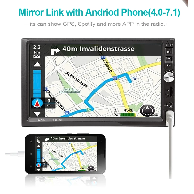 Радио автомобиля Bluetooth громкой связи FM AUX USB Авто Аудио плеер Зеркало Ссылка для