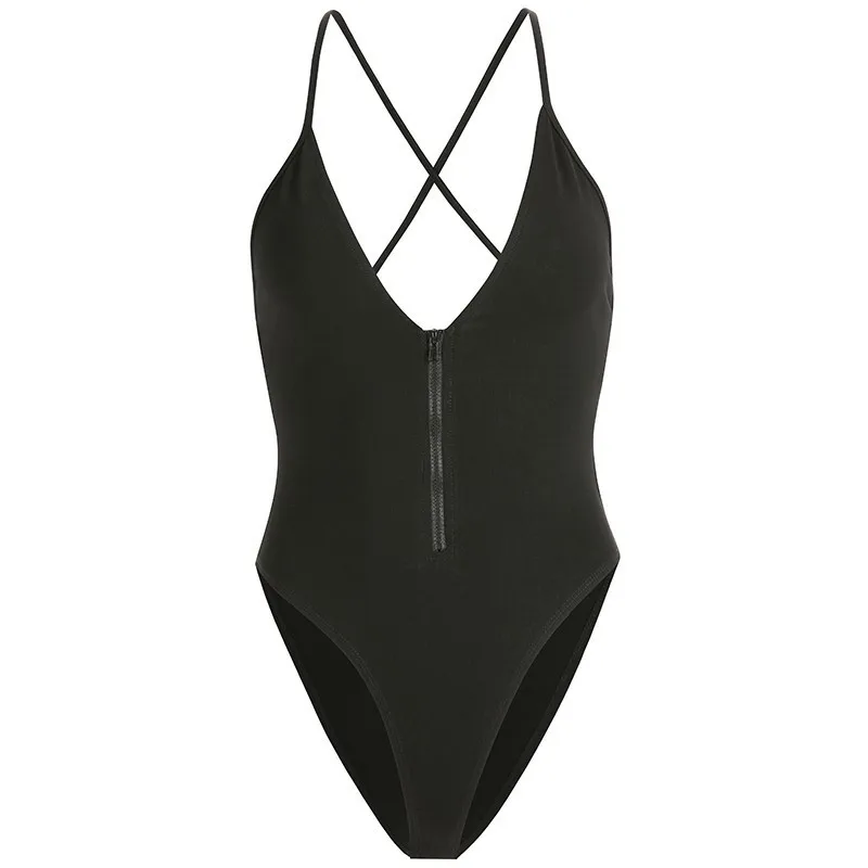 Black Bodysuit Rapwriter обтягивающий Бандаж с открытой спиной и глубоким v-образным вырезом, сексуальный боди черного цвета для женщин,, без рукавов, боди для девушек, бодикон, на молнии, боди - Цвет: Black Bodysuit