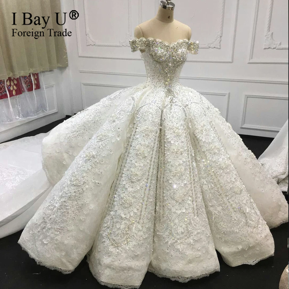 Реальные фотографии 380 см поезд роскошное свадебное платье принцессы Vestido De Novia 3D кружево кристалл бальное Свадебные платья