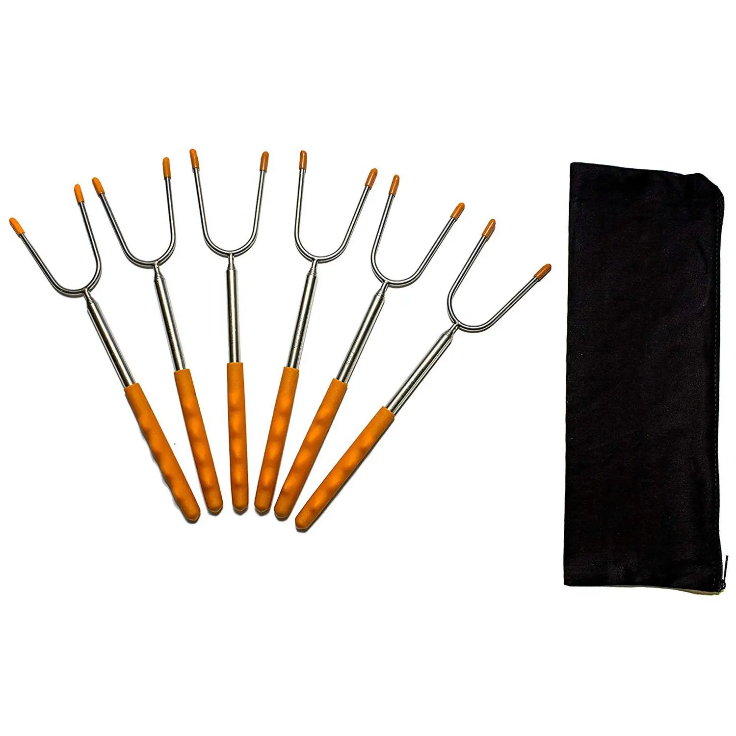 Fashion 6 Premium Marshmallow Roasting Sticks 45 Inches Extra Long Extendable Stainless Steel Skewers Telescoping BBQ Forks fo