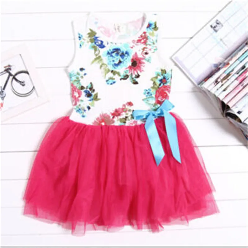 Одежда для маленьких девочек платье топы с цветочным рисунком принцесс красивое