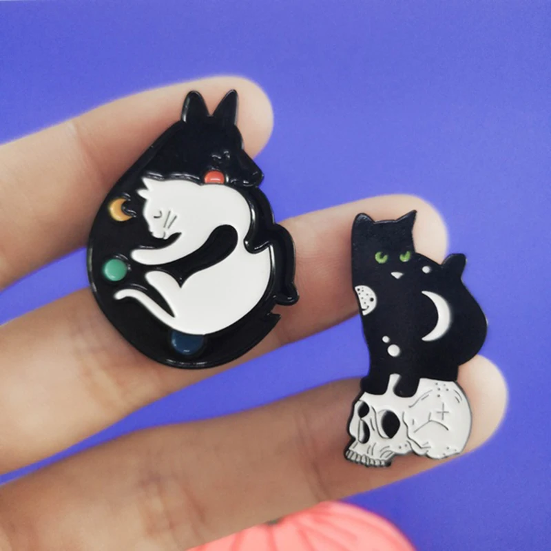 Заколки для кошек Yin Yang черно белые заколки с изображением призрака черепа ведьмы