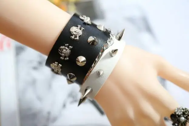 Новинка 2018 женский черный браслет унисекс в стиле панк регулируемый кожаный