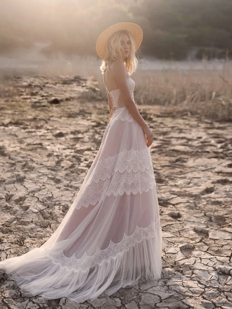 Богемное свадебное платье es милое, без рукавов, с кружевом, Аппликации, свадебные платья, Пляжное ТРАПЕЦИЕВИДНОЕ свадебное платье Robe De Mariee