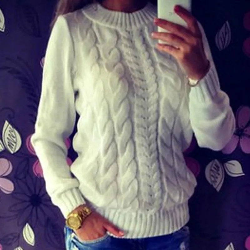Женский винтажный пуловер с длинным рукавом Свободный Повседневный вязаный