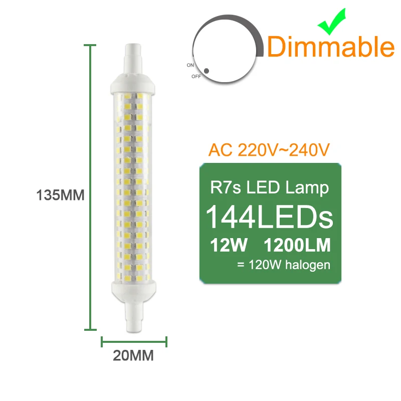 R7S 135mm Dimmable Kaguyahime 220 V Dimmable R7S лампы Стекло трубки Кукуруза лампа 6W 9W 12W 220V заменить галогенные пятно света прожектор 78 мм 118 мм 135 мм - Испускаемый цвет: R7S 135mm Dimmable