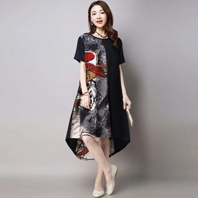 Ilstile 2017 S-5XL Винтаж женские Цветочный принт нерегулярные короткий рукав
