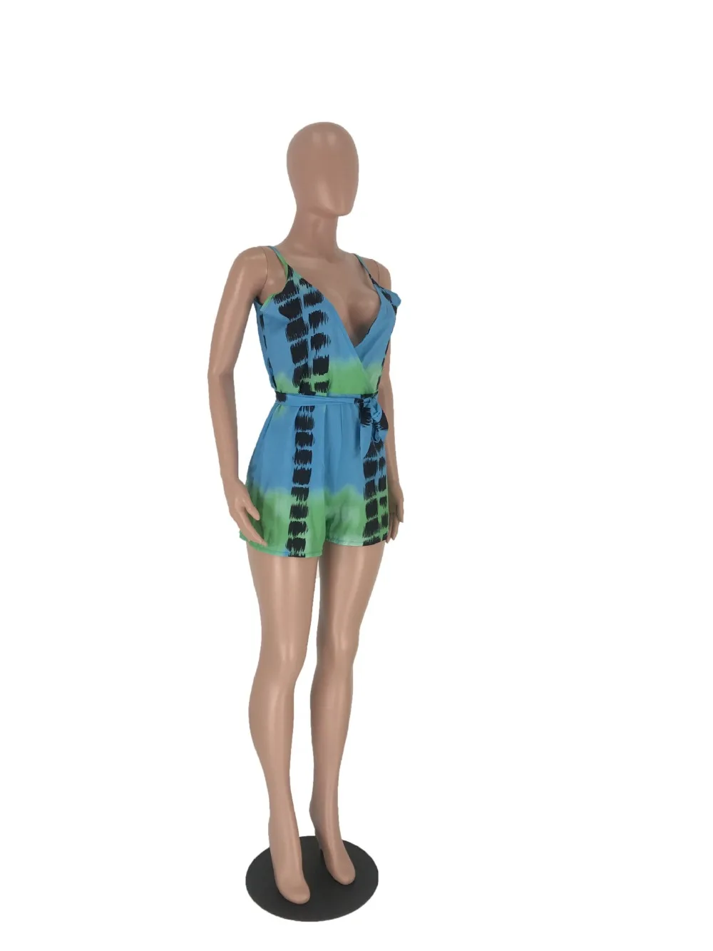 

2019 Summer Women's Print Sleeveless Off Shoulder Strap Deep V Women Playsuits Sexy Women Rompers Plus Size