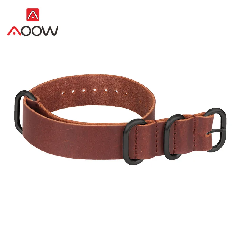 Dark Brown black Ремешок Nato из натуральной кожи 18 мм 20 мм 22 мм 24 мм синий зулу кольцо для наручных часов Пряжка для мужчин заменить мужчин t браслет аксессуары для часов - Цвет ремешка: Dark Brown black