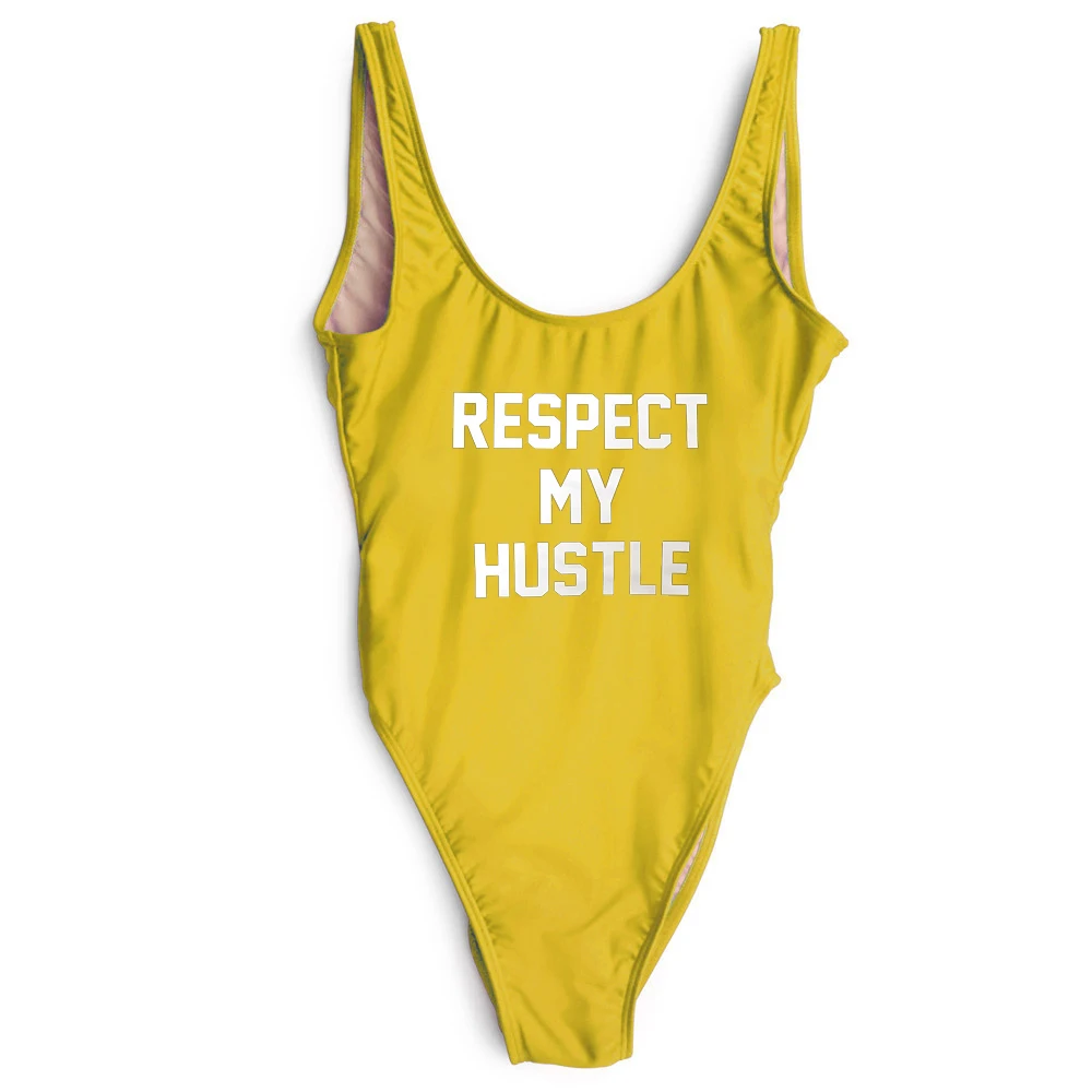 

summer RESPECT MY HUSTLE swimwear one-piece jumpmsuit bathing suit bodysuit beachwear backless female jumpsuit rompers