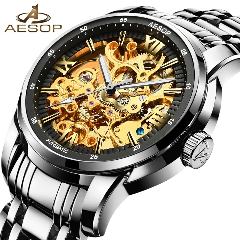 AESOP Hollow Men Watch Automatic Mechanical Wrist Wristwatch Top Brand Waterproof Male Clock Relogio Mascu Saati men watches | Наручные