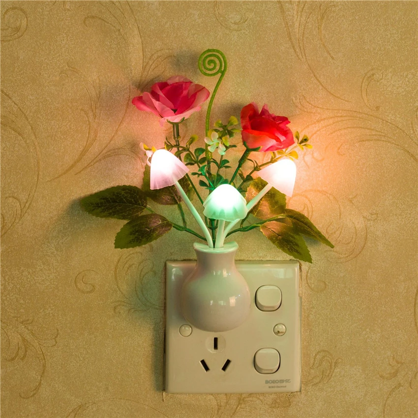 Красочный светодиодный Роза Ночной светильник гриб Романтический сиреневый