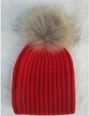 Зимняя шапка с помпоном из натурального меха енота для мальчиков и девочек 15 см