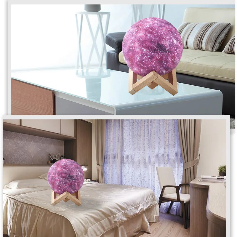 Светодиодная лампа Galaxy с 3D принтом звездная луна красочное изменение сенсорный