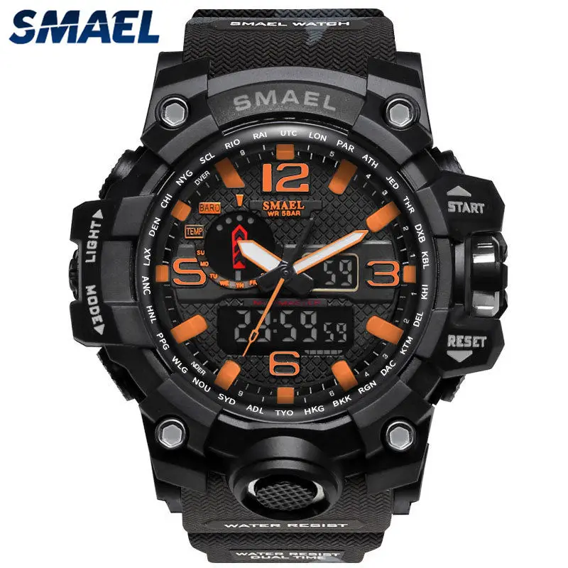 MC Orange SMAEL мужские спортивные модные аналоговые кварцевые часы светодиодный Секундомер цифровые часы водонепроницаемые ударные мужские военные часы Relogio Mas - Цвет: MC Orange