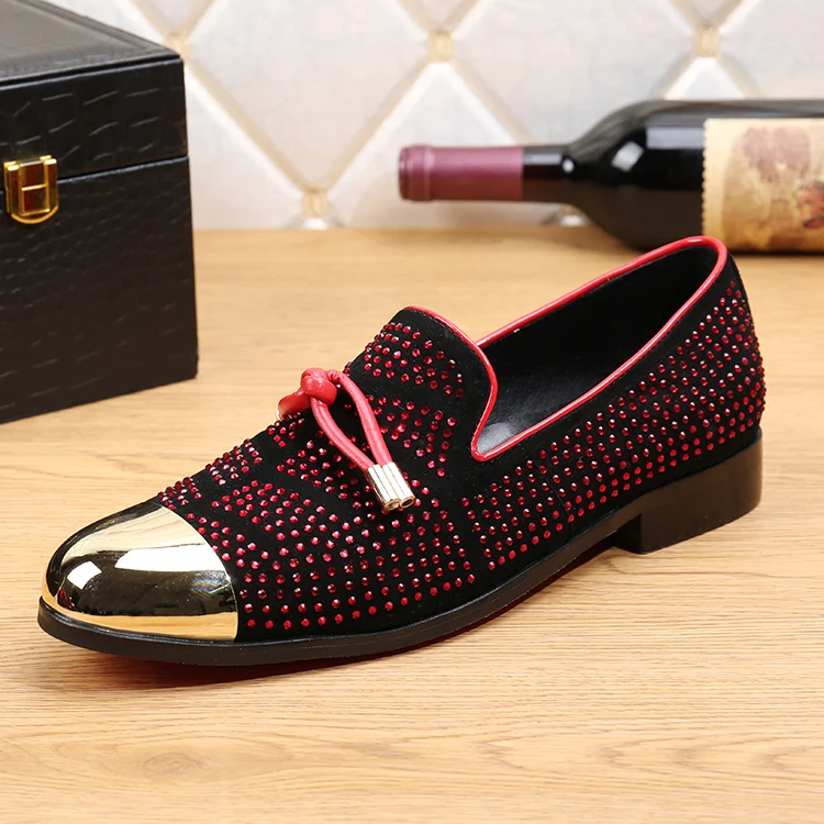 Mocassin Homme/мужские свадебные модельные туфли с красными кристаллами офисные