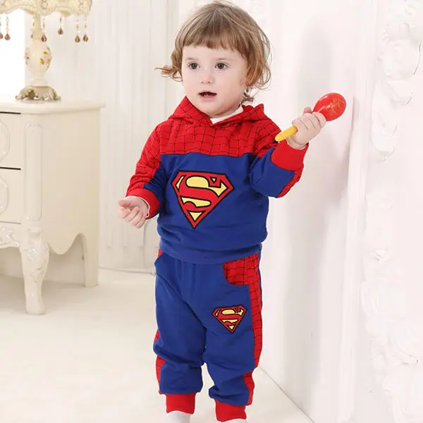 2020 Cotton Superman Baby Boys Hoody and Pants 2pcs Clothes Set for 1 2 Years Old New Infant RBS175004 |