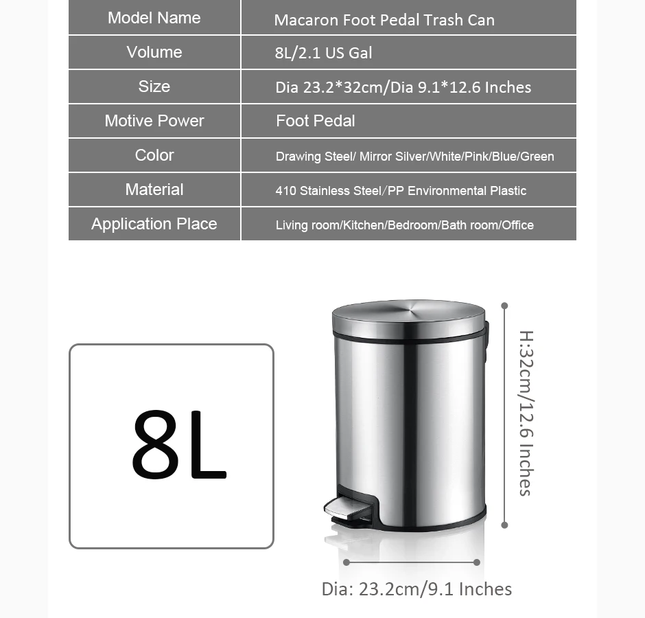 MR. BIN Макарон плюс мусорный бак с 5L/8L/12L ёмкость красочные педаль отходов Bin металлическая мусорная корзина для дома и кухня