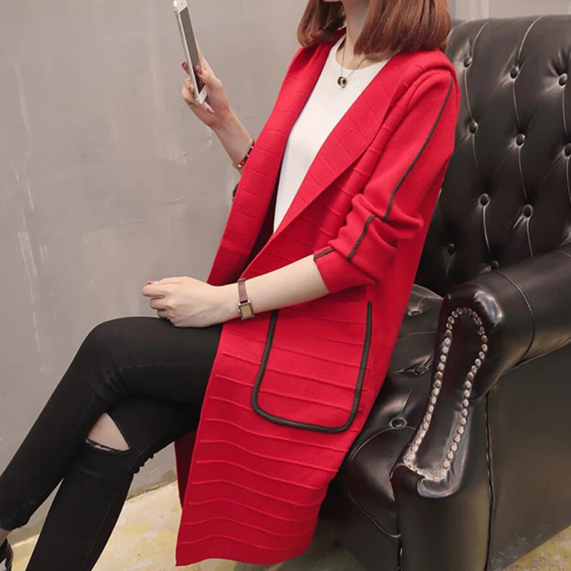 2018 Autumn Winter Women Long Sleeve Knitted Cardigan Sweater Thick Warm Hooded loose Pull Femme Feminine Coat |