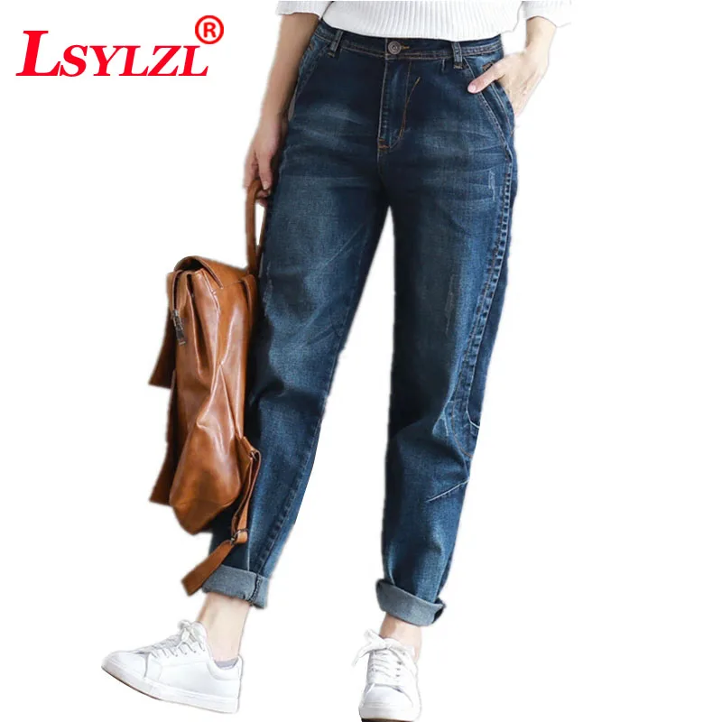 2020 винтажные синие джинсы для женщин в стиле бойфренд с высокой талией тонкие