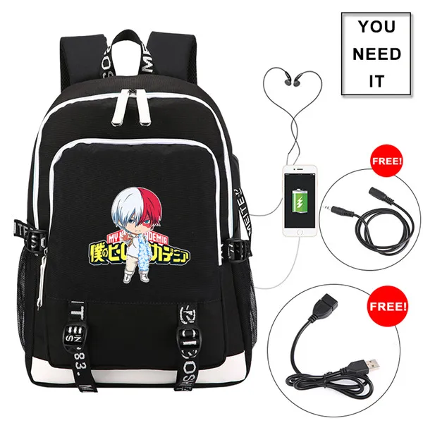 1 Высокое качество My Hero Academy школьная сумка аниме рюкзак для путешествий usb зарядка Рюкзак для ноутбука Bakugou костюм кацуки для косплея сумки Rugzak - Цвет: 1