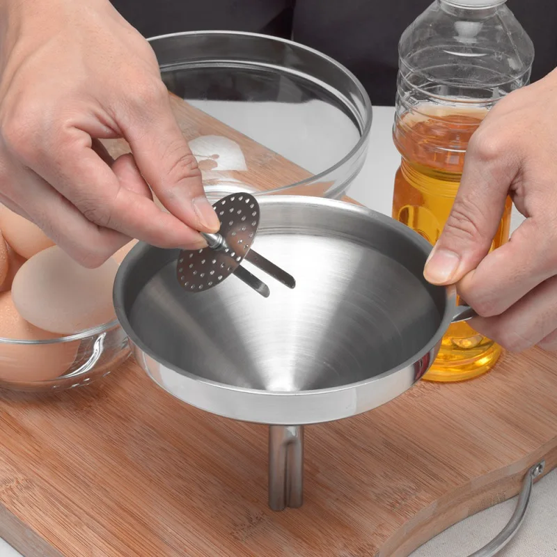Durable Funnel Stainless Steel Kitchen Oil Honey with Detachable Strainer/Filter Canning Liquid Powder Funnel Removable