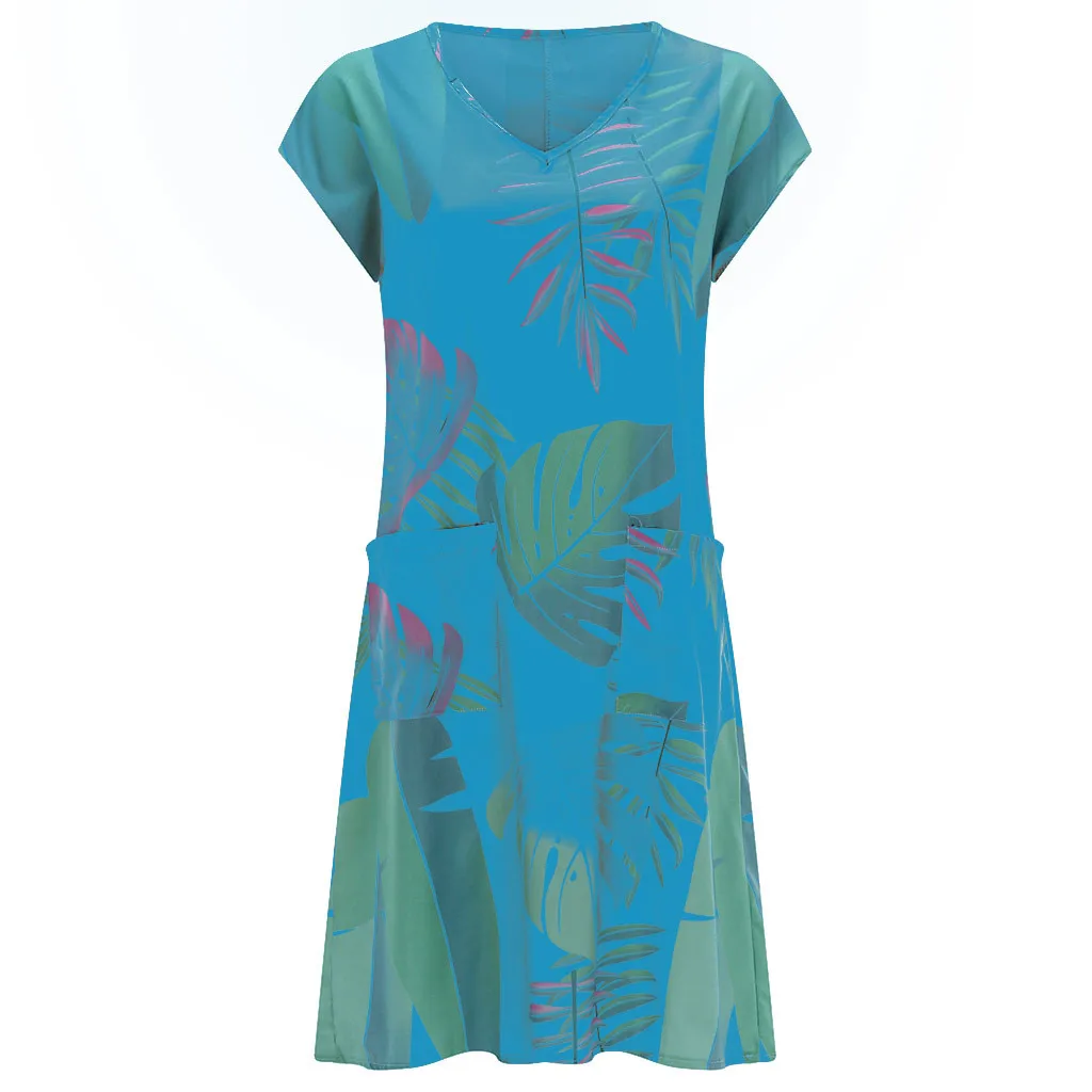 Sukienki Vestido Mujer женское Свободное платье с коротким рукавом и v-образным вырезом, с принтом, до колена, Повседневное платье, летние платья, сарафан, Vestidos