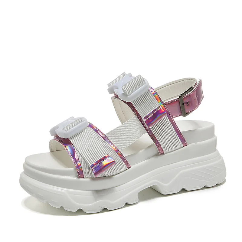 Женские сандалии на платформе 8 см женские туфли высоком каблуке кожаные крючках