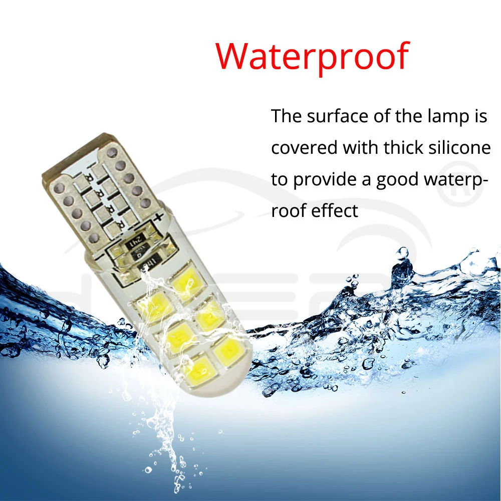 2х Белый Автомобильный светодиодный светильник T10 W5W DC 12V Canbus Free 12SMD силиконовый IP65 Водонепроницаемый 194 светодиодный светильник на танкетке без ошибок парковочный противотуманный светильник