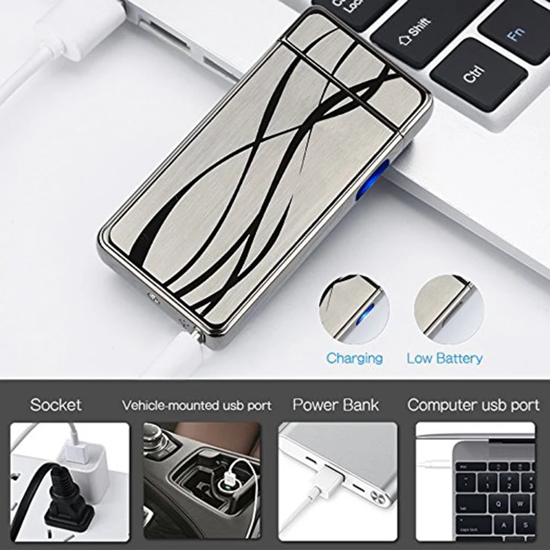 Двухдуговая Индукционная Зажигалка плазменная USB меняющаяся ветрозащитная беспламенная электрическая зажигалка электронная сигарета зажигалка импульсная