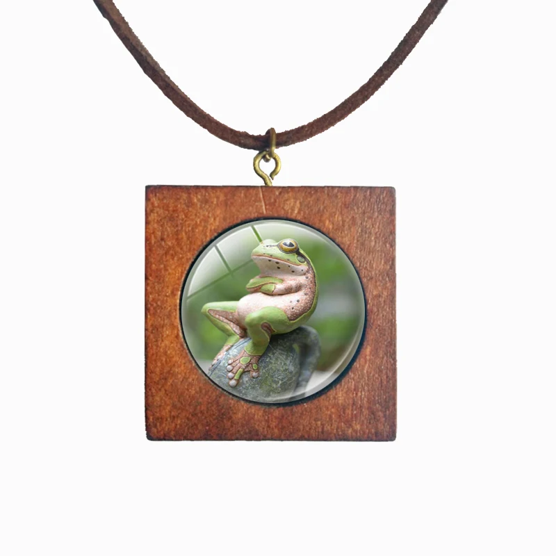 Lol. .. Я жду. Маленькая лягушка стекло кабошон дерево квадратное ожерелье подвеска
