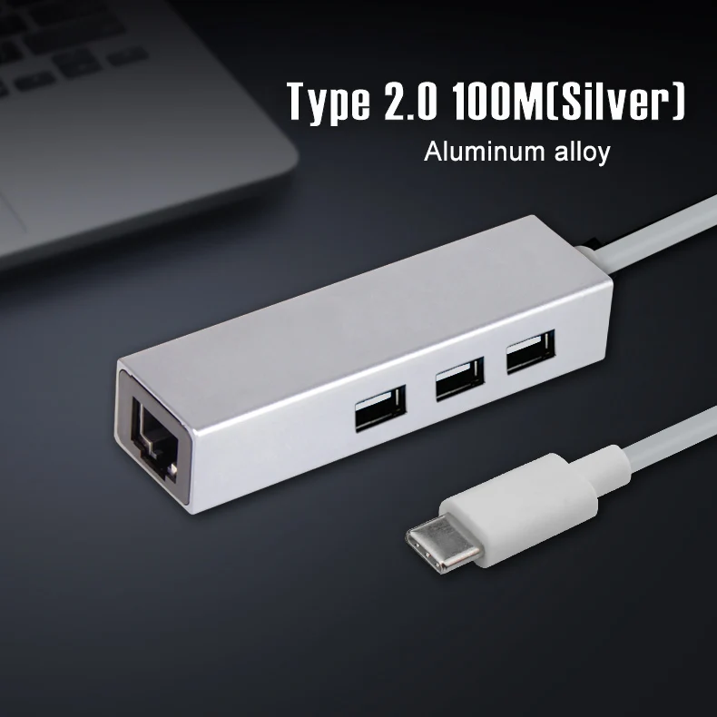 USB2.0 100M Silver OFCCOM 3 Порты 2,0 USB C концентратор Тип usb C разветвитель адаптер Ethernet RJ45 10/100 Мбит/с локальной сети для MacBook Pro планшетный ПК USB-C - Цвет: USB2.0 100M Silver