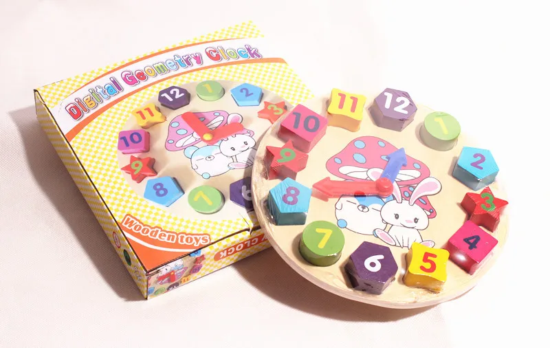 Деревянные игрушки-кубики цифровые геометрические часы мультяшная игрушка для