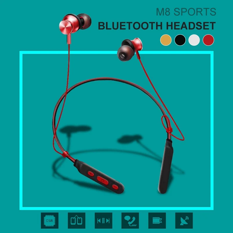 Спортивные Bluetooth наушники M8 с шейным ремешком Беспроводные стереонаушники