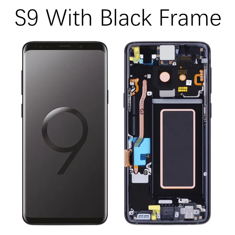 Black Frame S9 AMOLED Дисплей для SAMSUNG Galaxy S9+ Plus LCD в сборе с тачскрином на рамке черный Пурпурный синий - Цвет: Black Frame S9