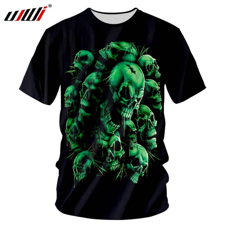 UJWI Новая модная футболка мужская летняя с принтом Зеленый Череп 3d Футболка