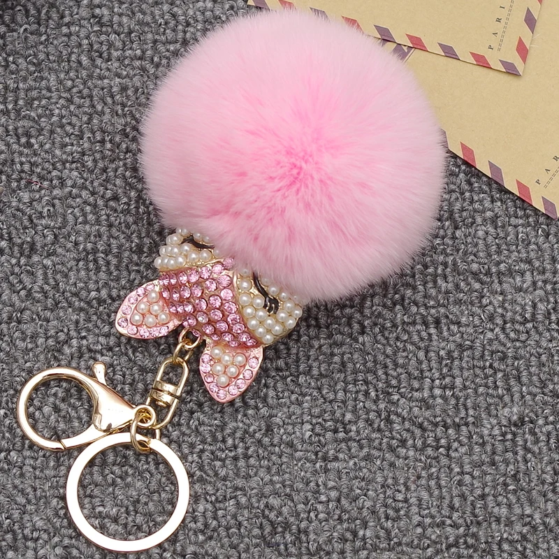 Симпатичные Кристалл пушистый брелок лиса помпоном для Для женщин мешок