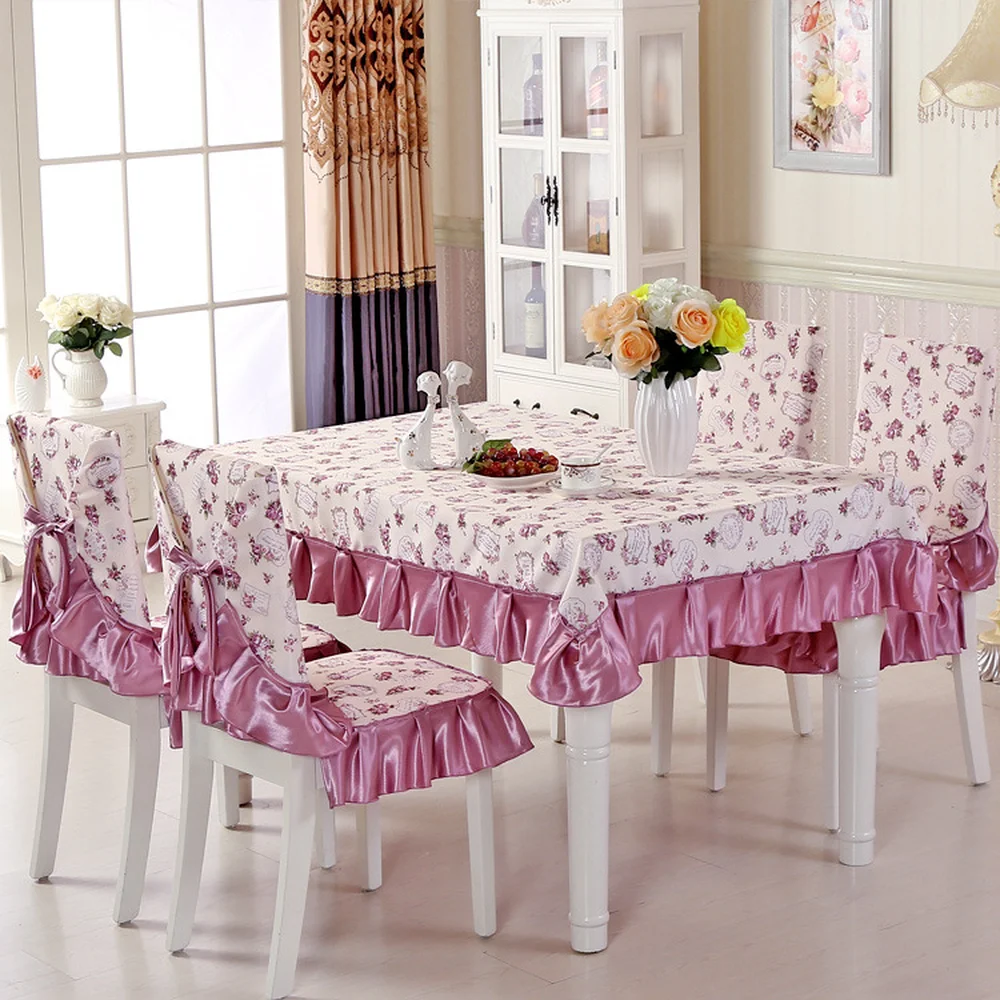 

Stylish simplicity flowers table kit Pastoral tablecloth chair cover backrest cushion restaurant kitchen fabric decoration