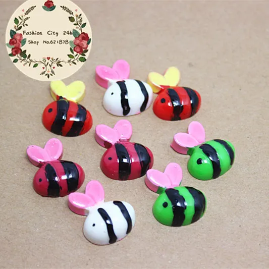

20pcs Mix colors Kawaii Cartoon Animal Honey Bee Resin Flatback Cabochon DIY Decorative Craft Scrapbooking,17*20mm