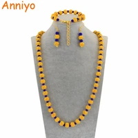 anniyo 77cm beads necklace and 23cm ball bracelets earrings for women african gold color rosary beads jewelry party sets 124806