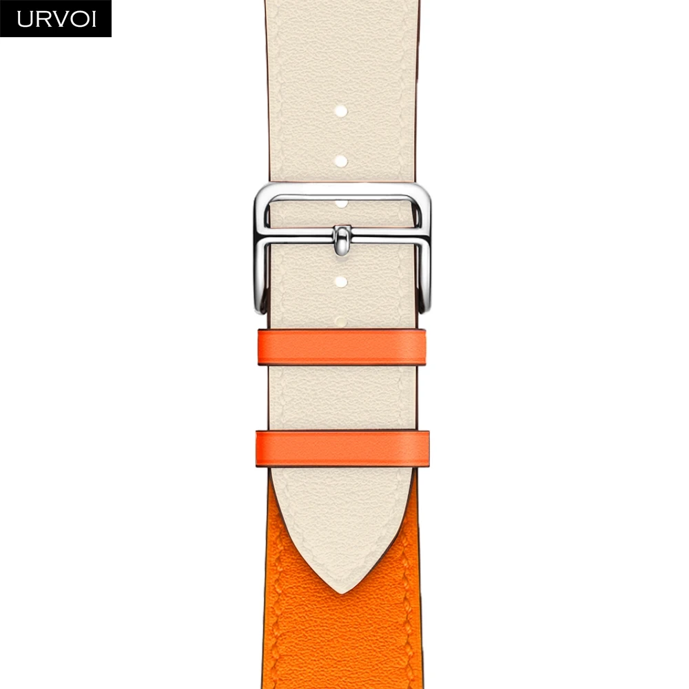 Orange S URVOI один ремешок для apple watch серии 5/4 3/2/1 Swift кожаный ремешок для наручных часов iWatch, классический ручной работы черные, с ремешками на пряжках - Цвет ремешка: Orange S