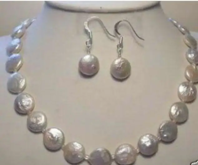 

White button flat round pearl special-shaped natural freshwater pearl Baroque short personality necklace and Earrings